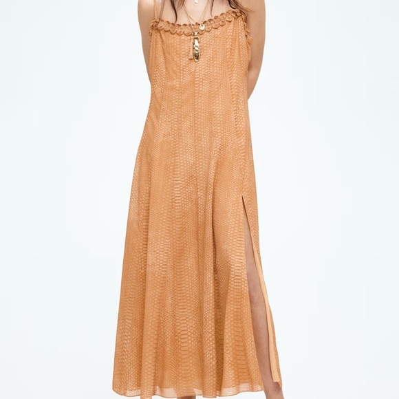 H&M Dresses & Skirts - NWT Strappy Chiffon Ruffle Trim Snakeprint 90s y2k flowy Maxi Dress XL